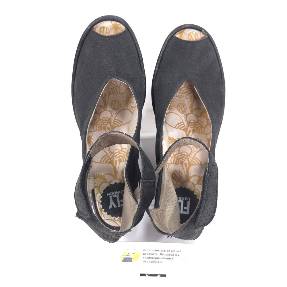 Fly London Casual Suede Wedge Sandal Womens Size 7.5 38 P500376028 Black - Picture 6 of 9